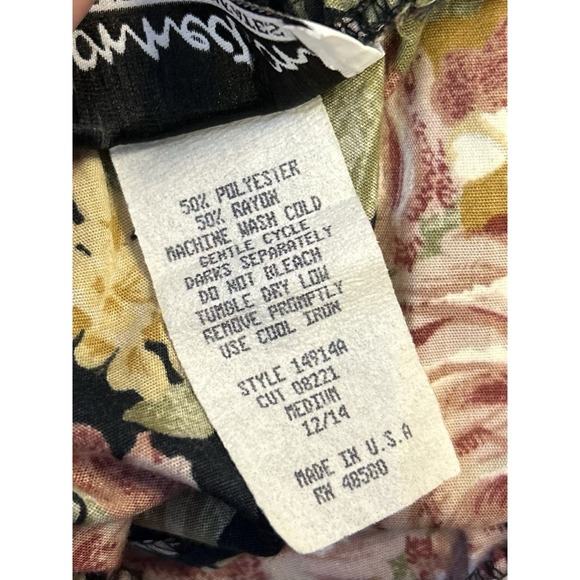 Vintage Connections Rose Floral Pleated Midi Skirt Sz Medium Pink Green Cottage - Picture 7 of 7